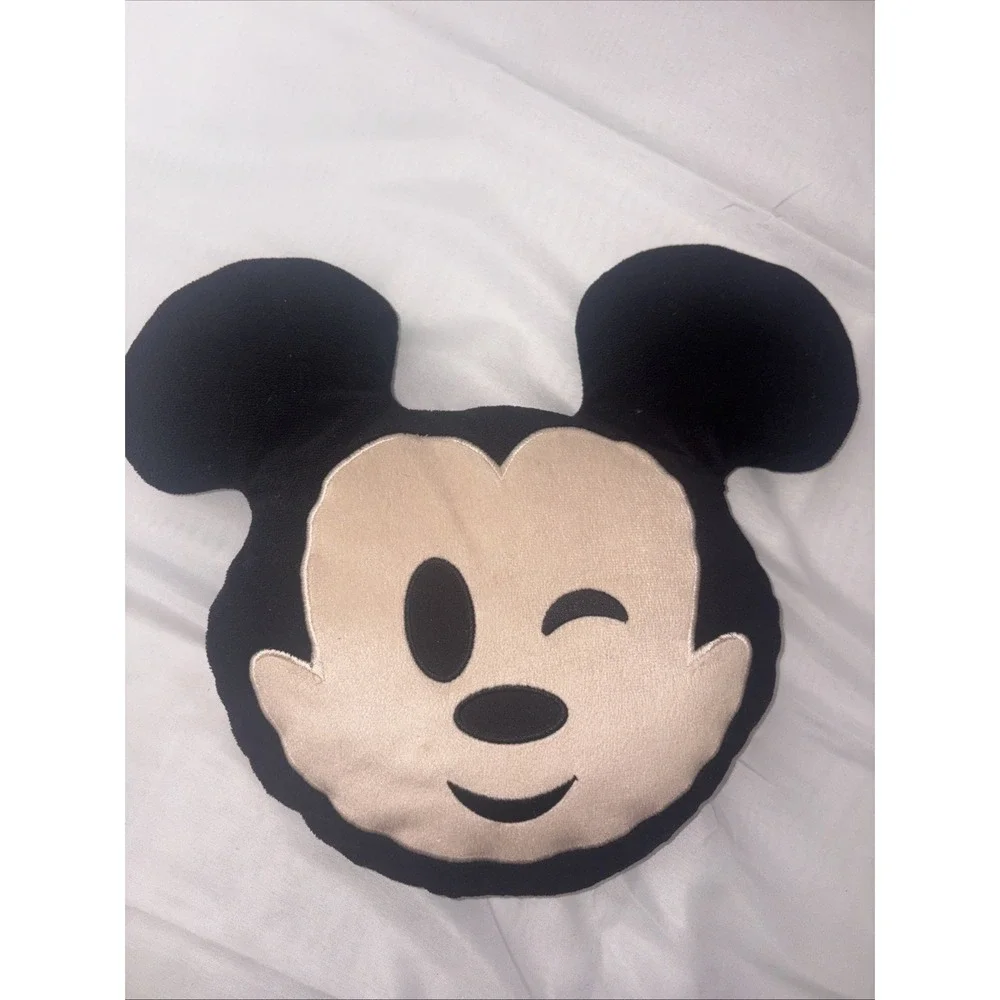 Disney Mickey Mouse Winking Emoji Pillow Plush Black Tan 12x14 2018